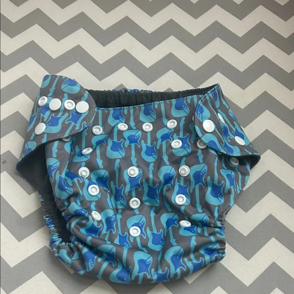 Blue and Gray Guitar Patterned Kids Diaper